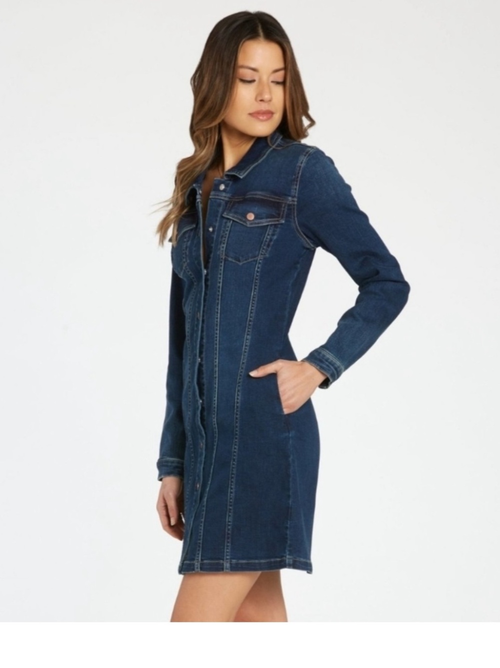 Dear John dark denim jean mini dress long sleeve medium m